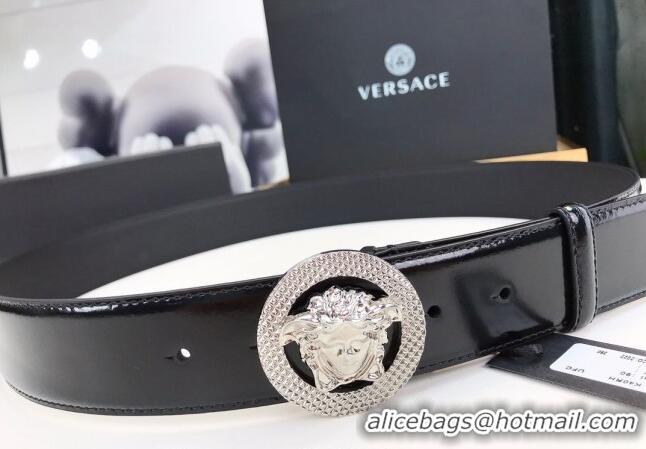 Shop Grade Versace Medusa Patent Leather Belt 4cm 08031 Black/Silver