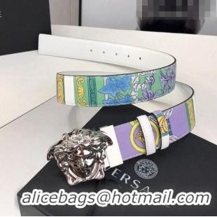 Discount Versace La Medusa Printed Leather Belt 4cm 08032 Blue/Purple/Silver