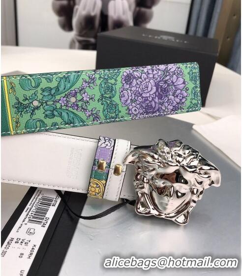 Discount Versace La Medusa Printed Leather Belt 4cm 08032 Blue/Purple/Silver