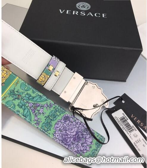 Discount Versace La Medusa Printed Leather Belt 4cm 08032 Blue/Purple/Silver