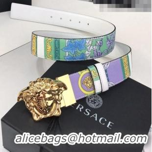 ​Most Popular Versace La Medusa Printed Leather Belt 4cm 08032 Blue/Purple/Gold