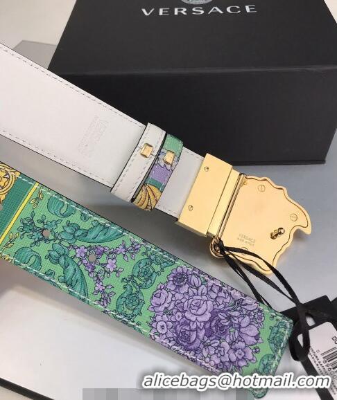 ​Most Popular Versace La Medusa Printed Leather Belt 4cm 08032 Blue/Purple/Gold