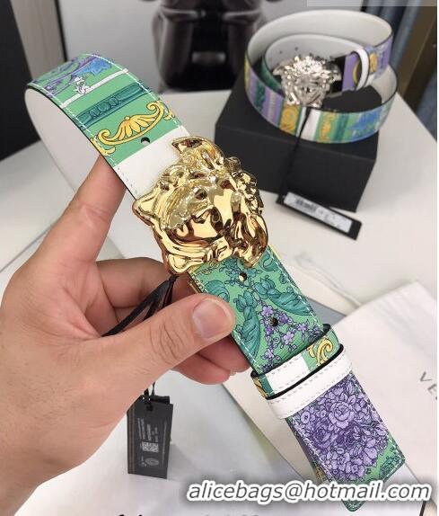 ​Most Popular Versace La Medusa Printed Leather Belt 4cm 08032 Blue/Purple/Gold