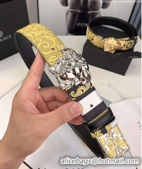 ​Famous Brand Versace La Medusa Printed Leather Belt 4cm 08032 Yellow/Black/Silver