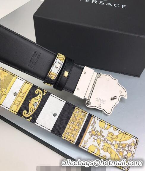 ​Famous Brand Versace La Medusa Printed Leather Belt 4cm 08032 Yellow/Black/Silver