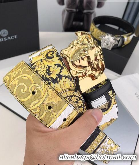 ​Top Grade Versace La Medusa Printed Leather Belt 4cm 08032 Yellow/Black/Gold