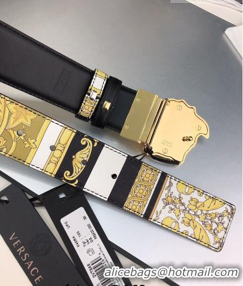 ​Top Grade Versace La Medusa Printed Leather Belt 4cm 08032 Yellow/Black/Gold