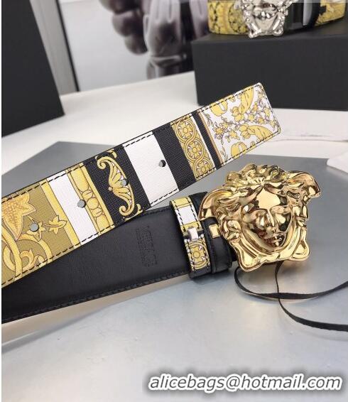 ​Top Grade Versace La Medusa Printed Leather Belt 4cm 08032 Yellow/Black/Gold