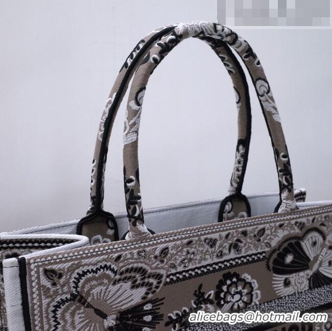 Famous Brand Dior Medium Book Tote in Beige Multicolor Butterfly Bandana Embroidery CD1328