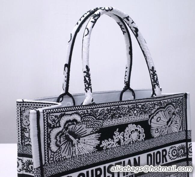 Big Discount Dior Medium Book Tote in White Multicolor Butterfly Bandana Embroidery CD1327