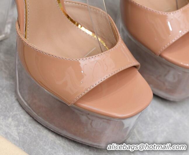 Classic Hot Valentino Tan-Go Platform Sandals 15.5cm in Patent Leather and Clear Heel Nude VLTN10161