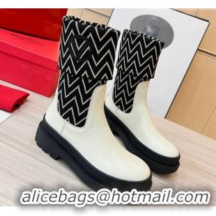 Grade Quality Valentino Leather and V-Knit Ankle Boots White 026073