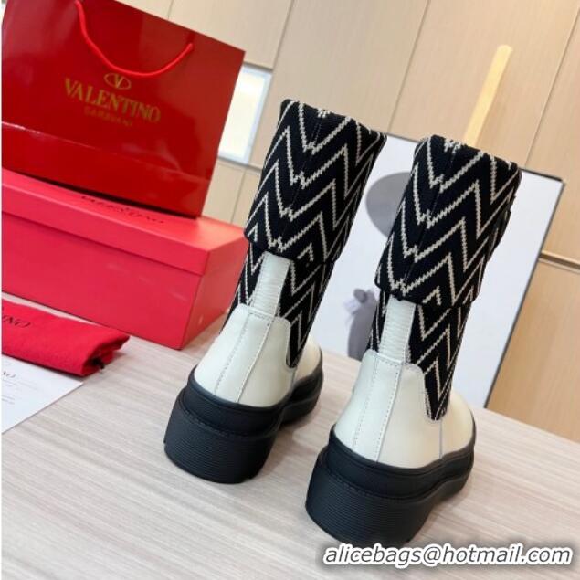 Grade Quality Valentino Leather and V-Knit Ankle Boots White 026073