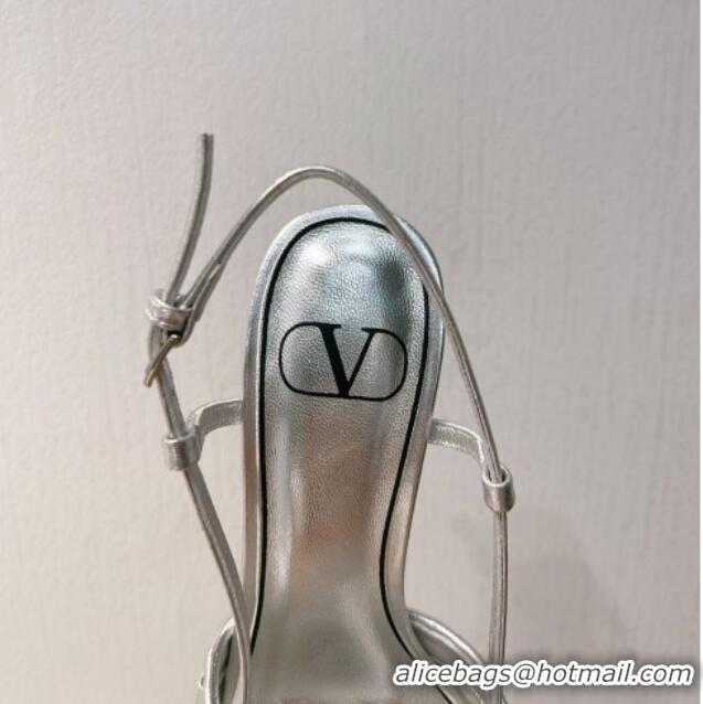 Pretty Style Valentino VLogo Slingback Pumps 7.5cm in Woven Calfskin with Crystals Silver 027025