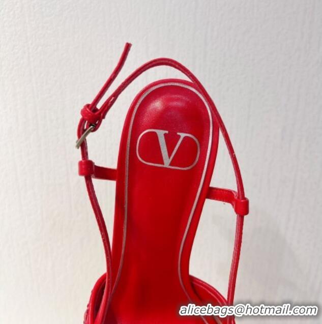 Good Looking Valentino VLogo Slingback Pumps 7.5cm in Woven Calfskin with Crystals Red 027026