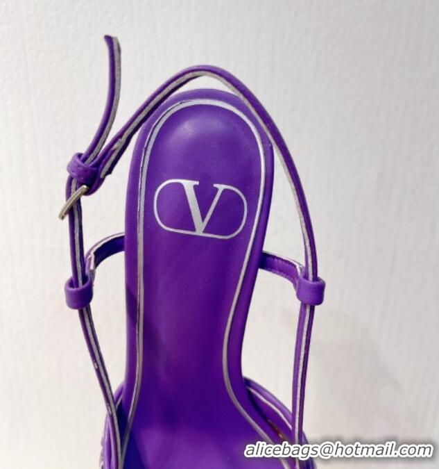 Top Design Valentino VLogo Slingback Pumps 7.5cm in Woven Calfskin with Crystals Purple 027027