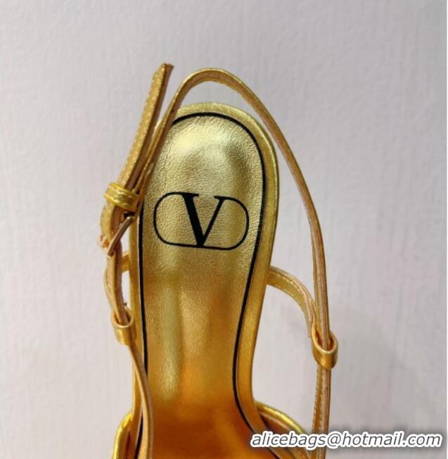 Shop Duplicate Valentino VLogo Slingback Pumps 7.5cm in Woven Calfskin with Crystals Gold 027029