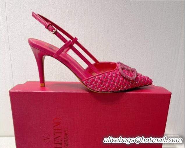 Purchase Valentino VLogo Slingback Pumps 7.5cm in Woven Calfskin with Crystals Dark Pink 027030