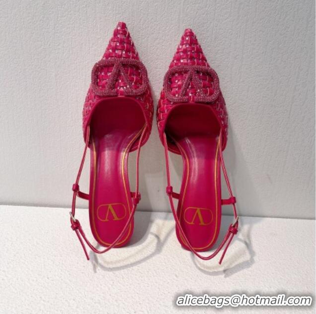 Purchase Valentino VLogo Slingback Pumps 7.5cm in Woven Calfskin with Crystals Dark Pink 027030