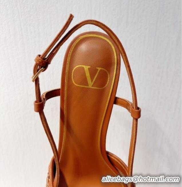 Low Cost Valentino VLogo Slingback Pumps 7.5cm in Woven Calfskin with Crystals Brown 027031