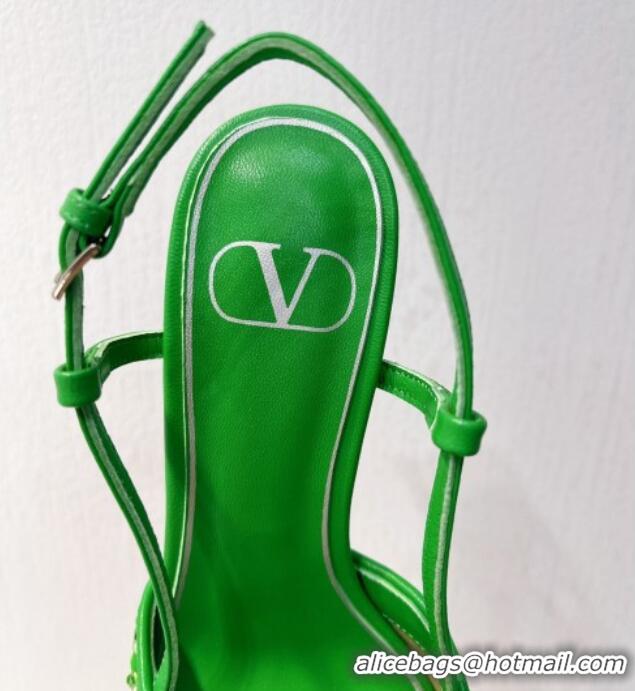 Best Product Valentino VLogo Slingback Pumps 7.5cm in Woven Calfskin with Crystals Green 027032