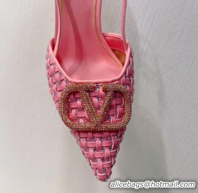 Durable Valentino VLogo Slingback Pumps 7.5cm in Woven Calfskin with Crystals Light Pink 027033