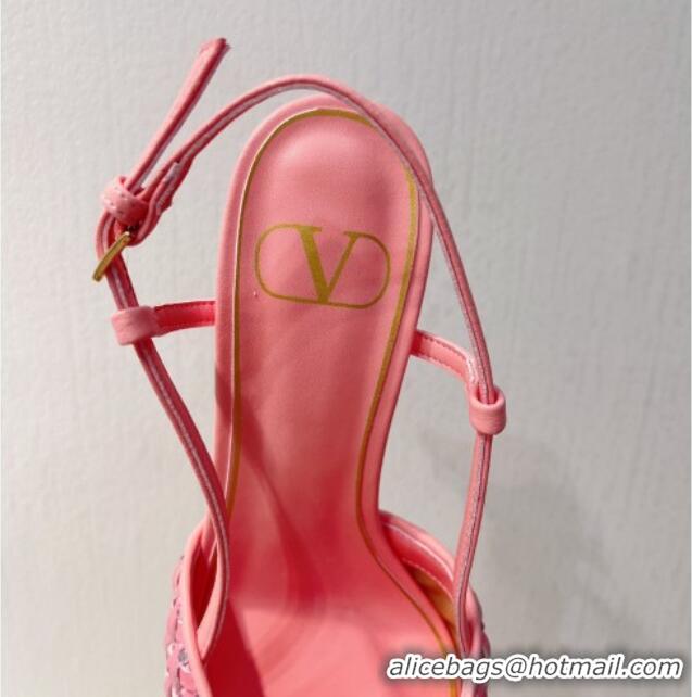 Durable Valentino VLogo Slingback Pumps 7.5cm in Woven Calfskin with Crystals Light Pink 027033