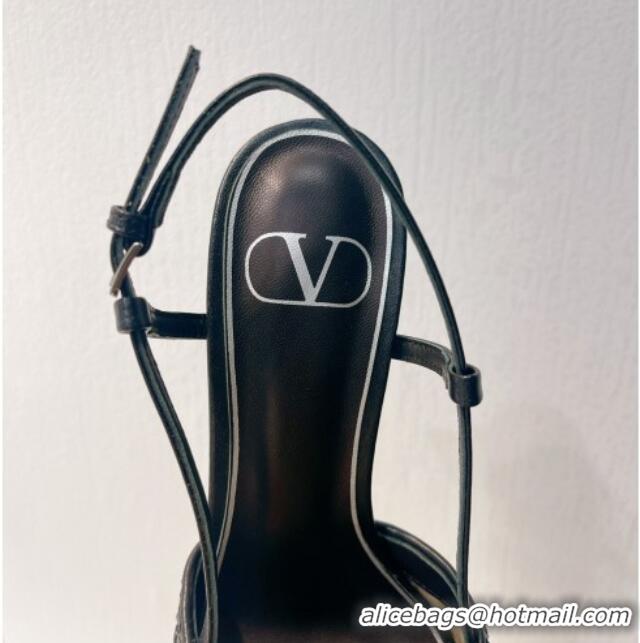 Good Product Valentino VLogo Slingback Pumps 7.5cm in Woven Calfskin with Crystals Black 027036