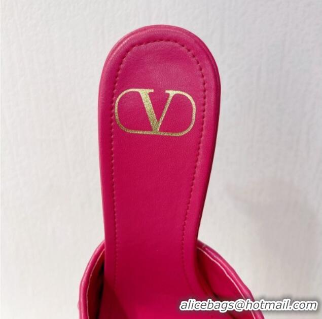 Super Quality Valentino VLogo Heel Slide Sandals 7.5cm in Woven Calfskin with Crystals Dark Pink 027042