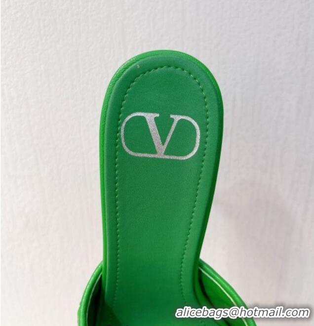 Stylish Valentino VLogo Heel Slide Sandals 7.5cm in Woven Calfskin with Crystals Green 027044