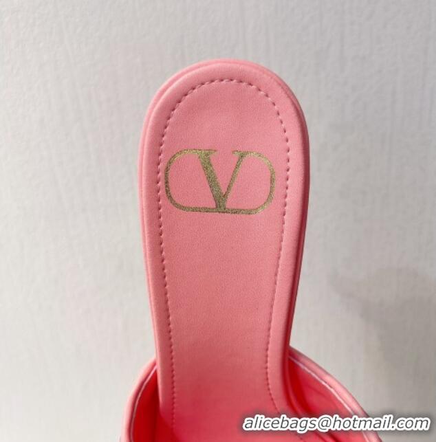 Duplicate Valentino VLogo Heel Slide Sandals 7.5cm in Woven Calfskin with Crystals Light Pink 027045