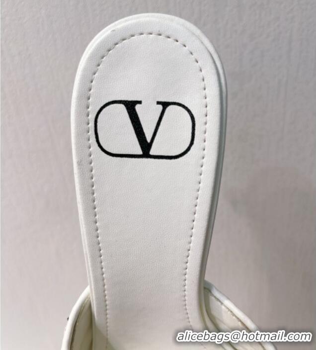 Best Price Valentino VLogo Heel Slide Sandals 7.5cm in Woven Calfskin with Crystals White 027047