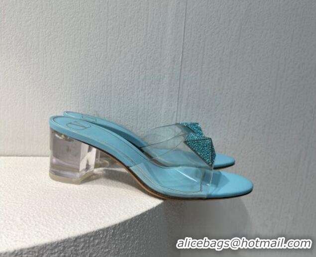 Sumptuous Valentino One Stud PVC Heel Slide Sandals with Crystals and Clear Heel 4.5cm Light Blue 027052