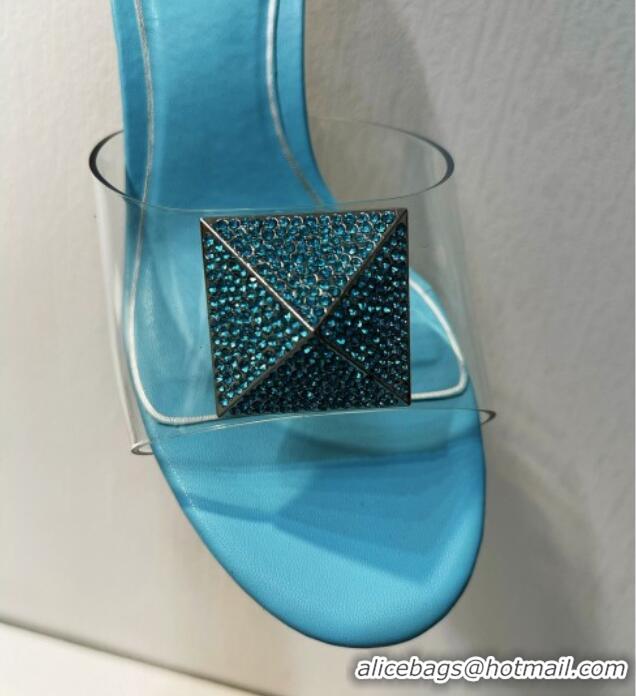 Sumptuous Valentino One Stud PVC Heel Slide Sandals with Crystals and Clear Heel 4.5cm Light Blue 027052