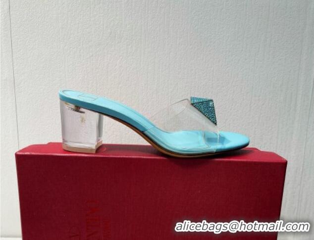 Sumptuous Valentino One Stud PVC Heel Slide Sandals with Crystals and Clear Heel 4.5cm Light Blue 027052