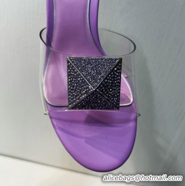 Affordable Price Valentino One Stud PVC Heel Slide Sandals with Crystals and Clear Heel 4.5cm Light Purple 027055