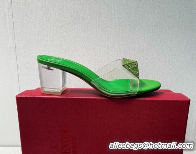 Reasonable Price Valentino One Stud PVC Heel Slide Sandals with Crystals and Clear Heel 4.5cm Green 027056