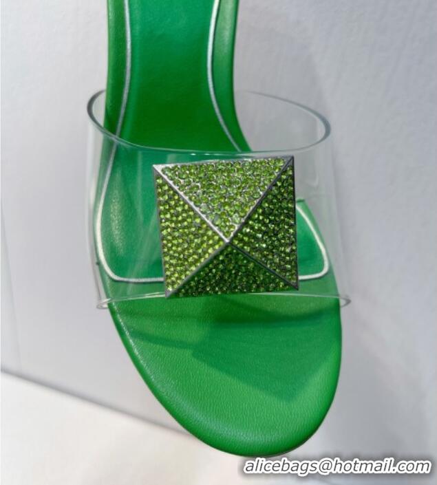 Reasonable Price Valentino One Stud PVC Heel Slide Sandals with Crystals and Clear Heel 4.5cm Green 027056