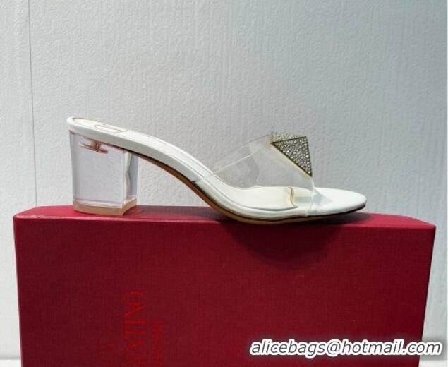 Grade Valentino One Stud PVC Heel Slide Sandals with Crystals and Clear Heel 4.5cm White 027062