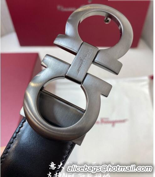 Reasonable Price Ferragamo Gancini Shiny Calfskin Belt 3.5cm 030901 Black/Gunmetal