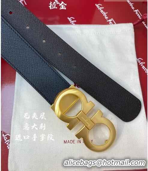 ​Modern Classic Ferragamo Gancini Palm-Grained Calfskin Belt 3.5cm 030902 Black/Matte Gold