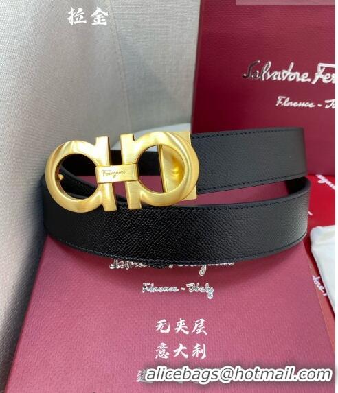 ​Modern Classic Ferragamo Gancini Palm-Grained Calfskin Belt 3.5cm 030902 Black/Matte Gold