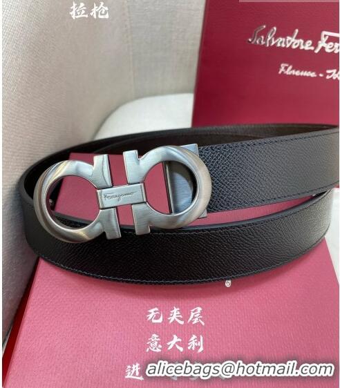 Youthful Ferragamo Gancini Palm-Grained Calfskin Belt 3.5cm 030902 Black/Gunmetal