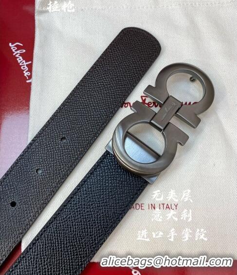 Youthful Ferragamo Gancini Palm-Grained Calfskin Belt 3.5cm 030902 Black/Gunmetal