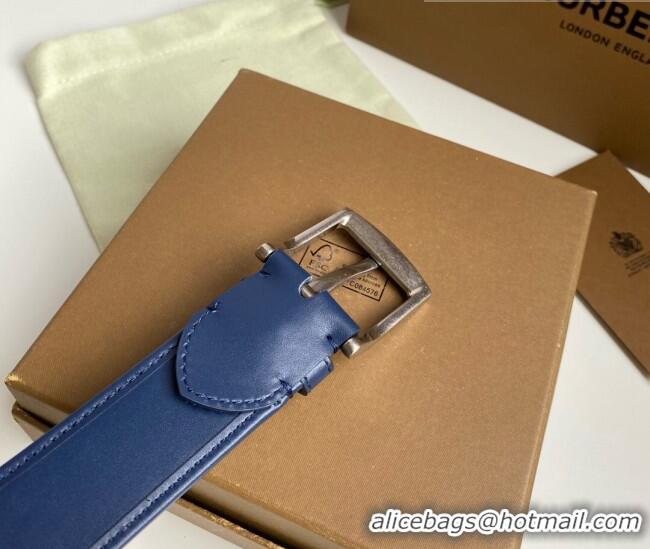 ​Grade Design Burberry Check Canvas Belt 3.5cm 110621 Navy Blue Leather/Silver