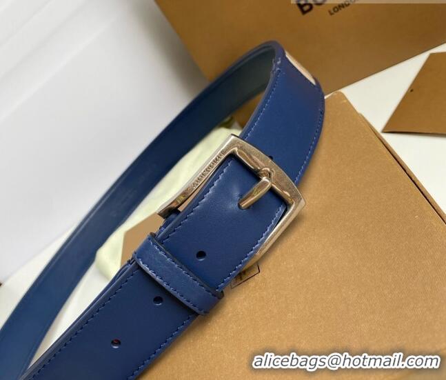 ​Grade Design Burberry Check Canvas Belt 3.5cm 110621 Navy Blue Leather/Silver