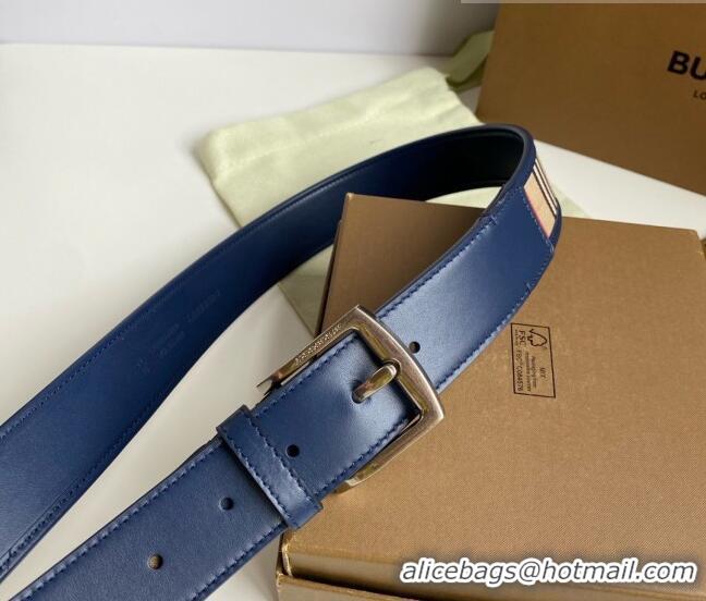 ​Grade Design Burberry Check Canvas Belt 3.5cm 110621 Navy Blue Leather/Silver