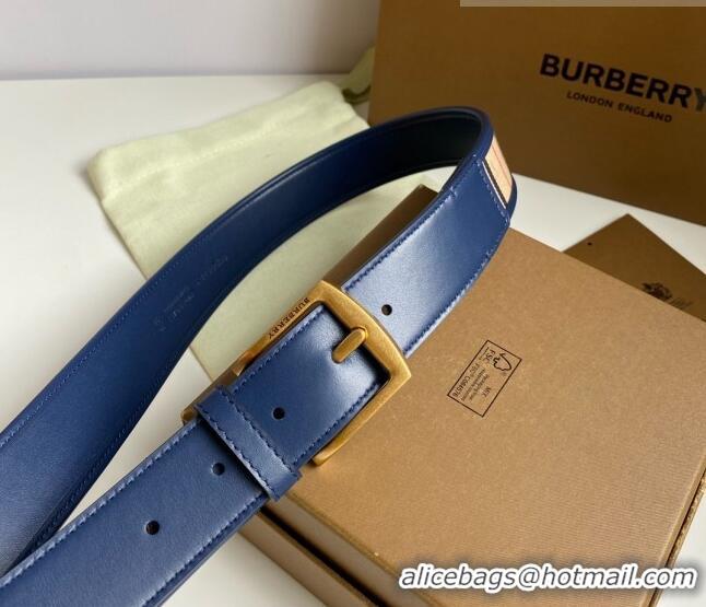 Trendy Design Burberry Check Canvas Belt 3.5cm 110622 Navy Blue Leather/Gold