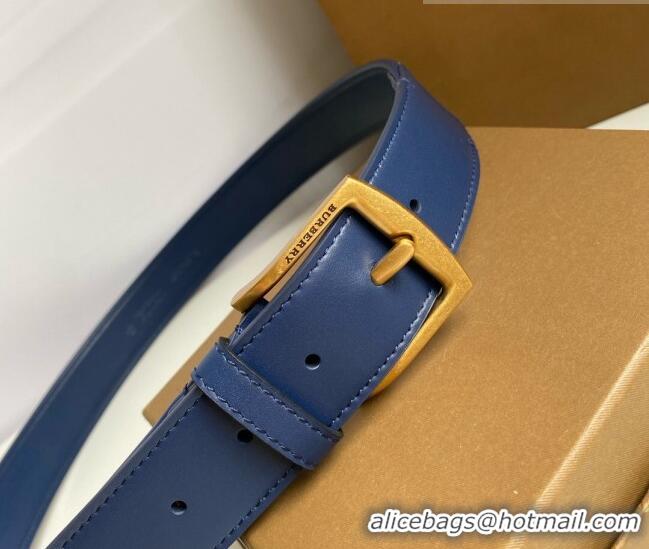 Trendy Design Burberry Check Canvas Belt 3.5cm 110622 Navy Blue Leather/Gold