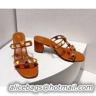 Buy Discount Valentino Roman Stud Heel Slide Sandals in Leather and PVC Brown 027083